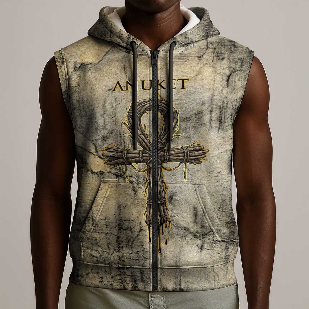 Anuket Sleeveless Zip Hoodie Egyptian Queen of the Cataracts Ankh Symbol