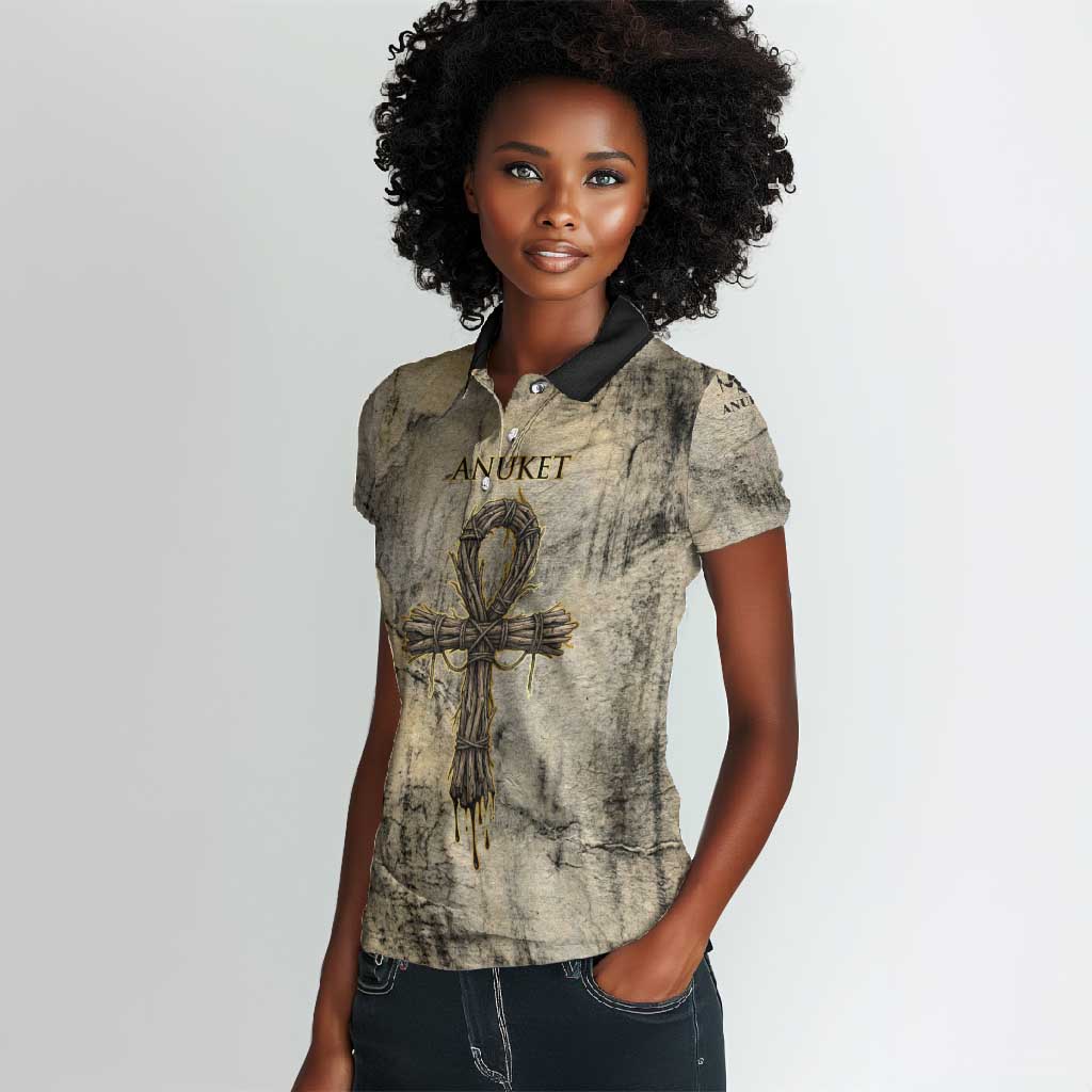 Anuket Women Polo Shirt Egyptian Queen of the Cataracts Ankh Symbol