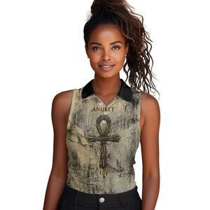 Anuket Women Sleeveless Polo Shirt Egyptian Queen of the Cataracts Ankh Symbol