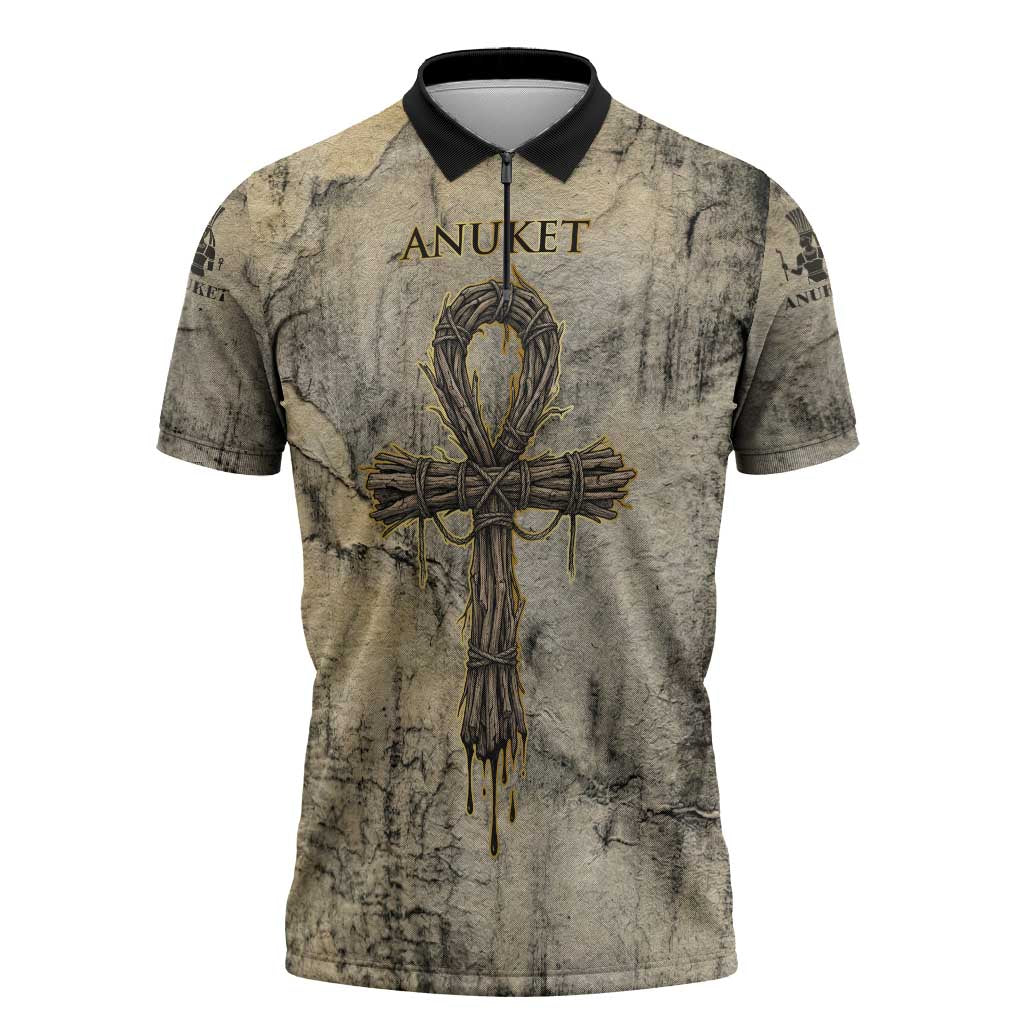 Anuket Zipper Polo Shirt Egyptian Queen of the Cataracts Ankh Symbol
