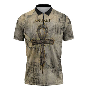 Anuket Zipper Polo Shirt Egyptian Queen of the Cataracts Ankh Symbol