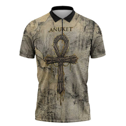 Anuket Zipper Polo Shirt Egyptian Queen of the Cataracts Ankh Symbol