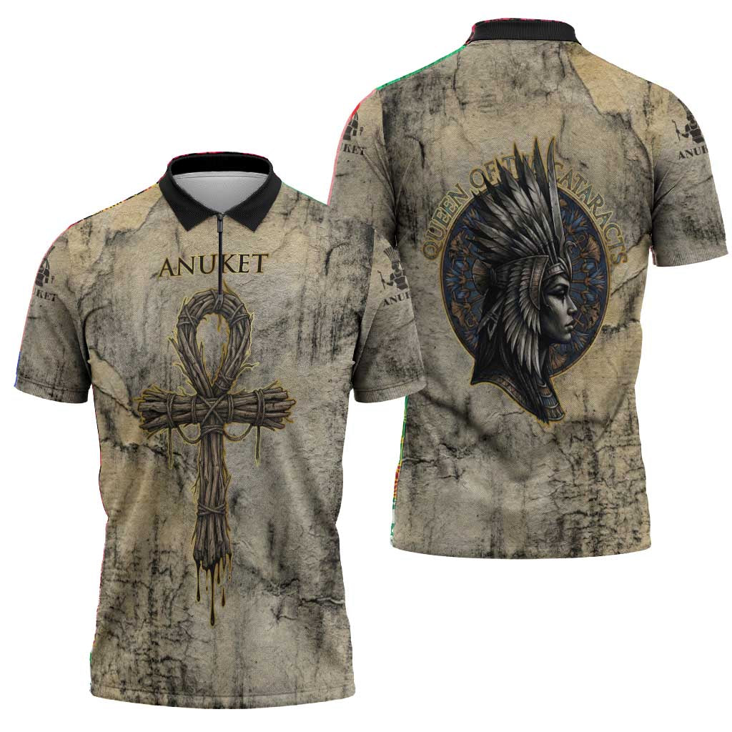 Anuket Zipper Polo Shirt Egyptian Queen of the Cataracts Ankh Symbol