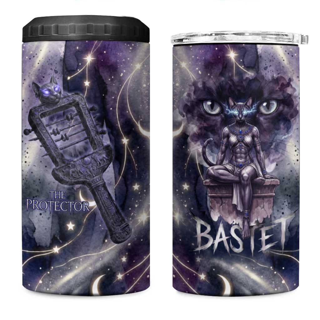 Bastet Egyptian 4 in 1 Can Cooler Tumbler Cat Goddess Cosmic Protector Moon Magic Night Sky