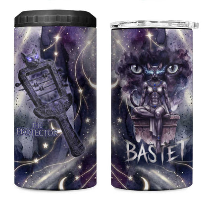 Bastet Egyptian 4 in 1 Can Cooler Tumbler Cat Goddess Cosmic Protector Moon Magic Night Sky