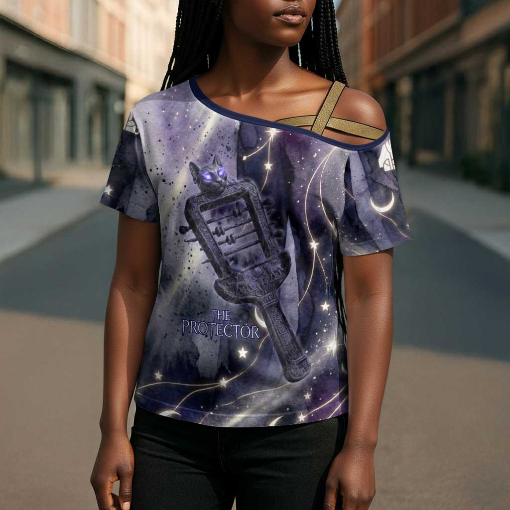 Bastet Egyptian Cross Shoulder Shirt Cat Goddess Cosmic Protector Moon Magic Night Sky