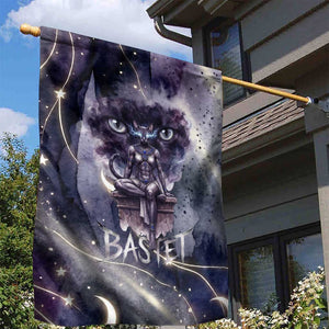 Bastet Egyptian Garden Flag Cat Goddess Cosmic Protector Moon Magic Night Sky