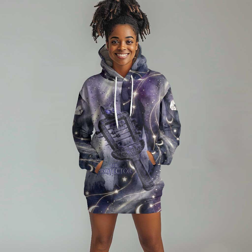 Bastet Egyptian Hoodie Dress Cat Goddess Cosmic Protector Moon Magic Night Sky