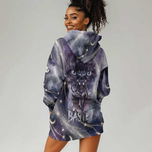 Bastet Egyptian Hoodie Dress Cat Goddess Cosmic Protector Moon Magic Night Sky