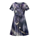 Bastet Egyptian Kid Short Sleeve Dress Cat Goddess Cosmic Protector Moon Magic Night Sky