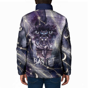 Bastet Egyptian Padded Jacket Cat Goddess Cosmic Protector Moon Magic Night Sky