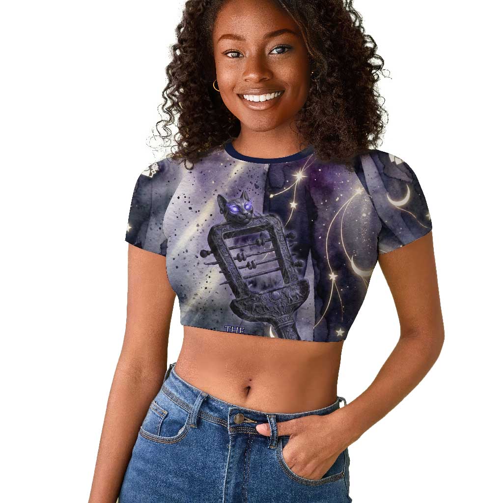 Bastet Egyptian Raglan Cropped T shirt Cat Goddess Cosmic Protector Moon Magic Night Sky