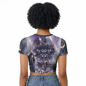 Bastet Egyptian Raglan Cropped T shirt Cat Goddess Cosmic Protector Moon Magic Night Sky