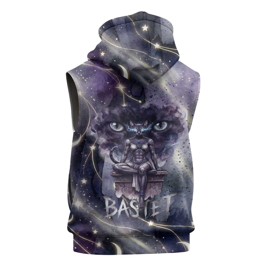 Bastet Egyptian Sleeveless Hoodie Cat Goddess Cosmic Protector Moon Magic Night Sky