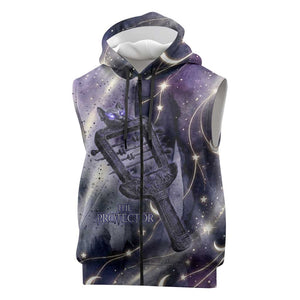 Bastet Egyptian Sleeveless Zip Hoodie Cat Goddess Cosmic Protector Moon Magic Night Sky