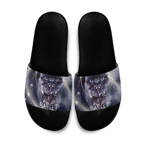 Bastet Egyptian Slide Sandals Cat Goddess Cosmic Protector Moon Magic Night Sky