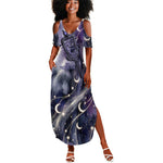 Bastet Egyptian Summer Maxi Dress Cat Goddess Cosmic Protector Moon Magic Night Sky