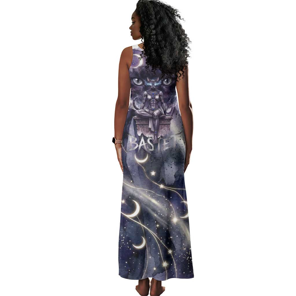 Bastet Egyptian Tank Maxi Dress Cat Goddess Cosmic Protector Moon Magic Night Sky