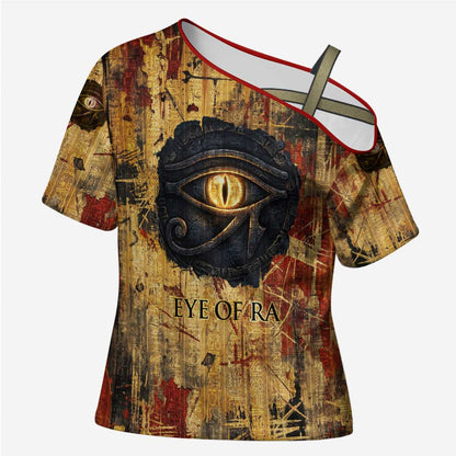 Bastet Egyptian Cross Shoulder Shirt Eye of Ra Cat Goddess Lady of Dread Ancient Power