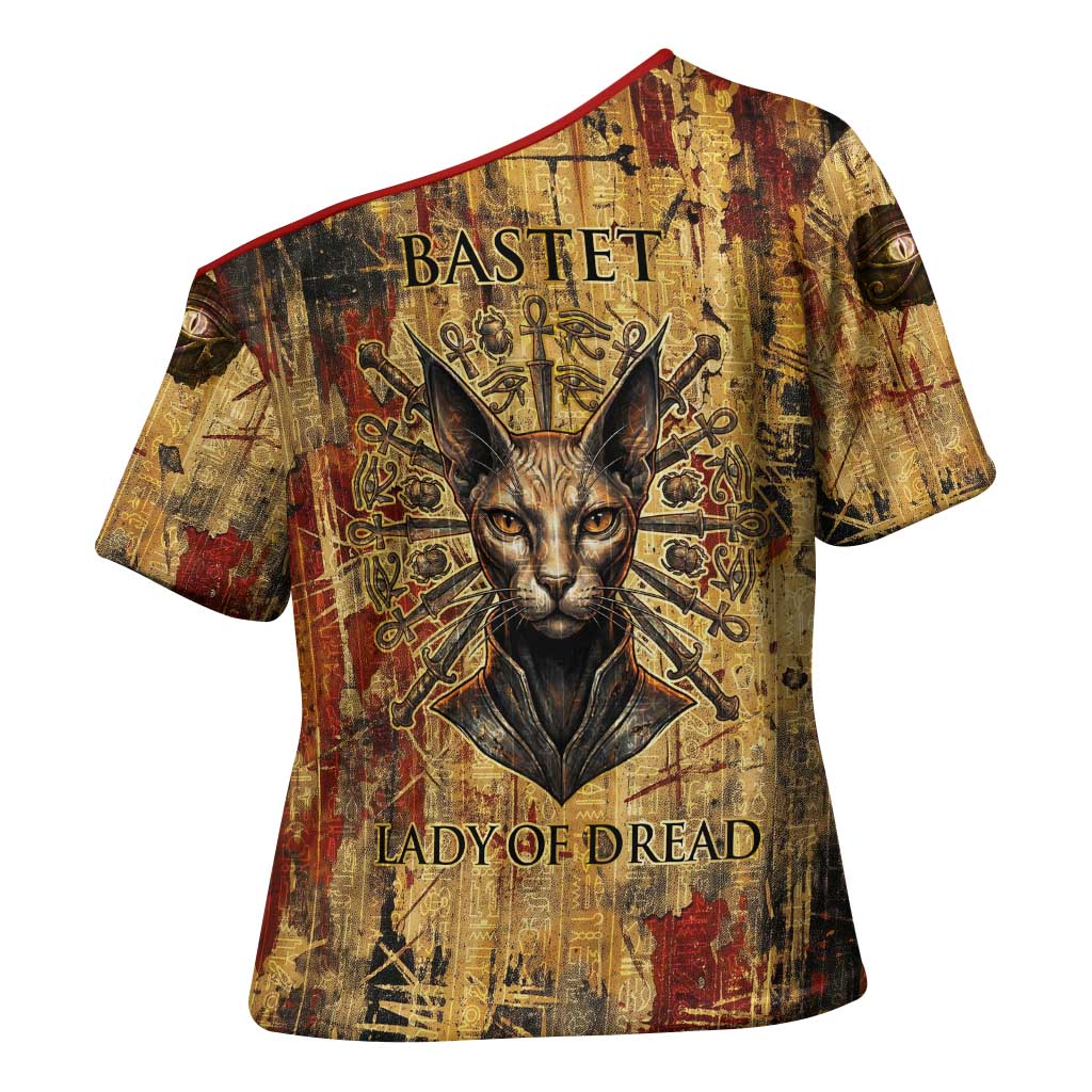 Bastet Egyptian Cross Shoulder Shirt Eye of Ra Cat Goddess Lady of Dread Ancient Power