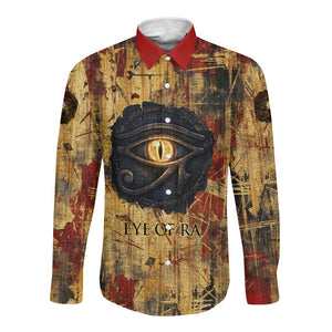 Bastet Egyptian Long Sleeve Button Shirt Eye of Ra Cat Goddess Lady of Dread Ancient Power