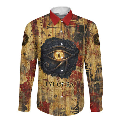 Bastet Egyptian Long Sleeve Button Shirt Eye of Ra Cat Goddess Lady of Dread Ancient Power