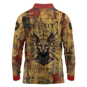 Bastet Egyptian Long Sleeve Polo Shirt Eye of Ra Cat Goddess Lady of Dread Ancient Power