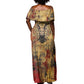 Bastet Egyptian Off Shoulder Maxi Dress Eye of Ra Cat Goddess Lady of Dread Ancient Power