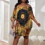 Bastet Egyptian Off Shoulder Short Dress Eye of Ra Cat Goddess Lady of Dread Ancient Power