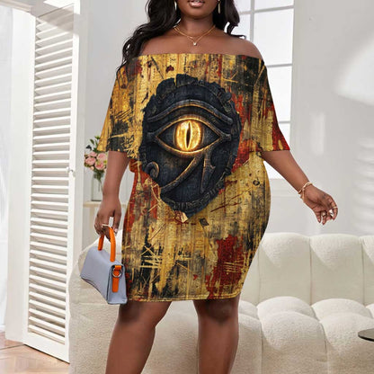 Bastet Egyptian Off Shoulder Short Dress Eye of Ra Cat Goddess Lady of Dread Ancient Power
