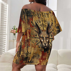 Bastet Egyptian Off Shoulder Short Dress Eye of Ra Cat Goddess Lady of Dread Ancient Power