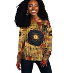 Bastet Egyptian Off Shoulder Sweater Eye of Ra Cat Goddess Lady of Dread Ancient Power