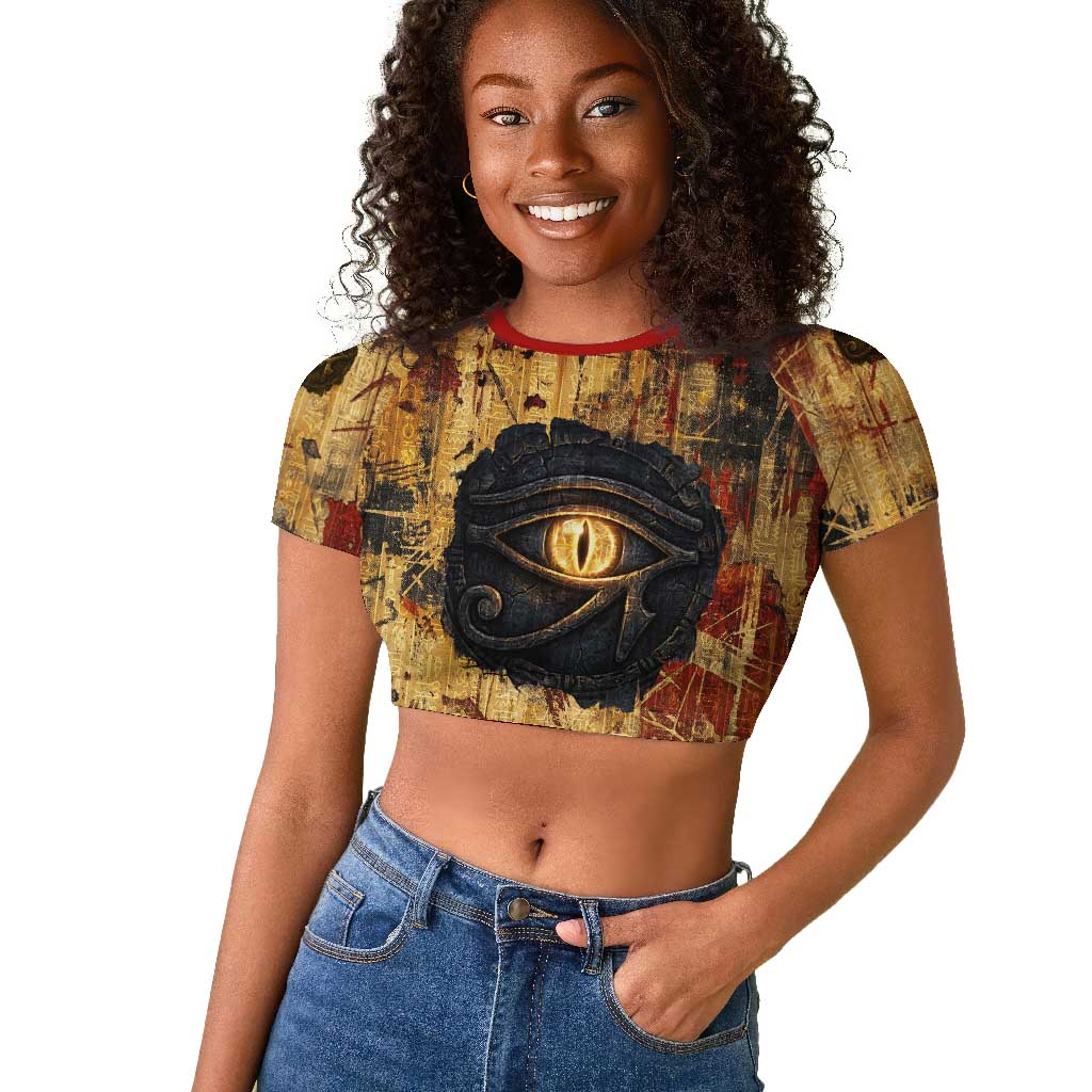 Bastet Egyptian Raglan Cropped T shirt Eye of Ra Cat Goddess Lady of Dread Ancient Power