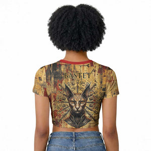 Bastet Egyptian Raglan Cropped T shirt Eye of Ra Cat Goddess Lady of Dread Ancient Power