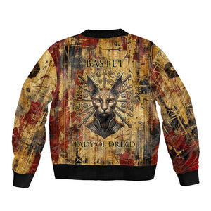 Bastet Egyptian Sleeve Zip Bomber Jacket Eye of Ra Cat Goddess Lady of Dread Ancient Power
