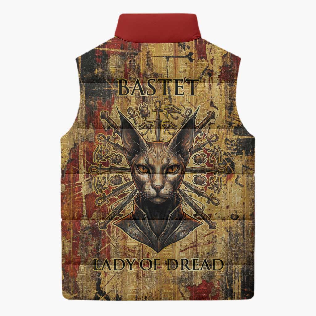 Bastet Egyptian Sleeveless Puffer Jacket Eye of Ra Cat Goddess Lady of Dread Ancient Power