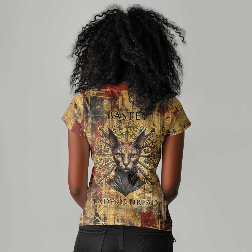 Bastet Egyptian Women V-Neck T-Shirt Eye of Ra Cat Goddess Lady of Dread Ancient Power