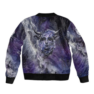 Bat Egyptian Bomber Jacket Cow Goddess Celestial Face Horn Ring Gem Cosmic Starry Sky