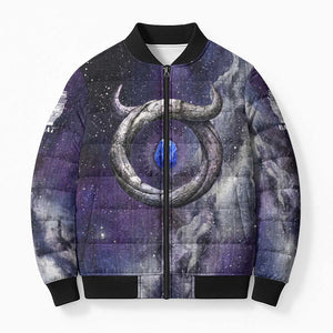 Bat Egyptian Bomber Puffer Jacket Cow Goddess Celestial Face Horn Ring Gem Cosmic Starry Sky