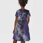 Bat Egyptian Kid Short Sleeve Dress Cow Goddess Celestial Face Horn Ring Gem Cosmic Starry Sky