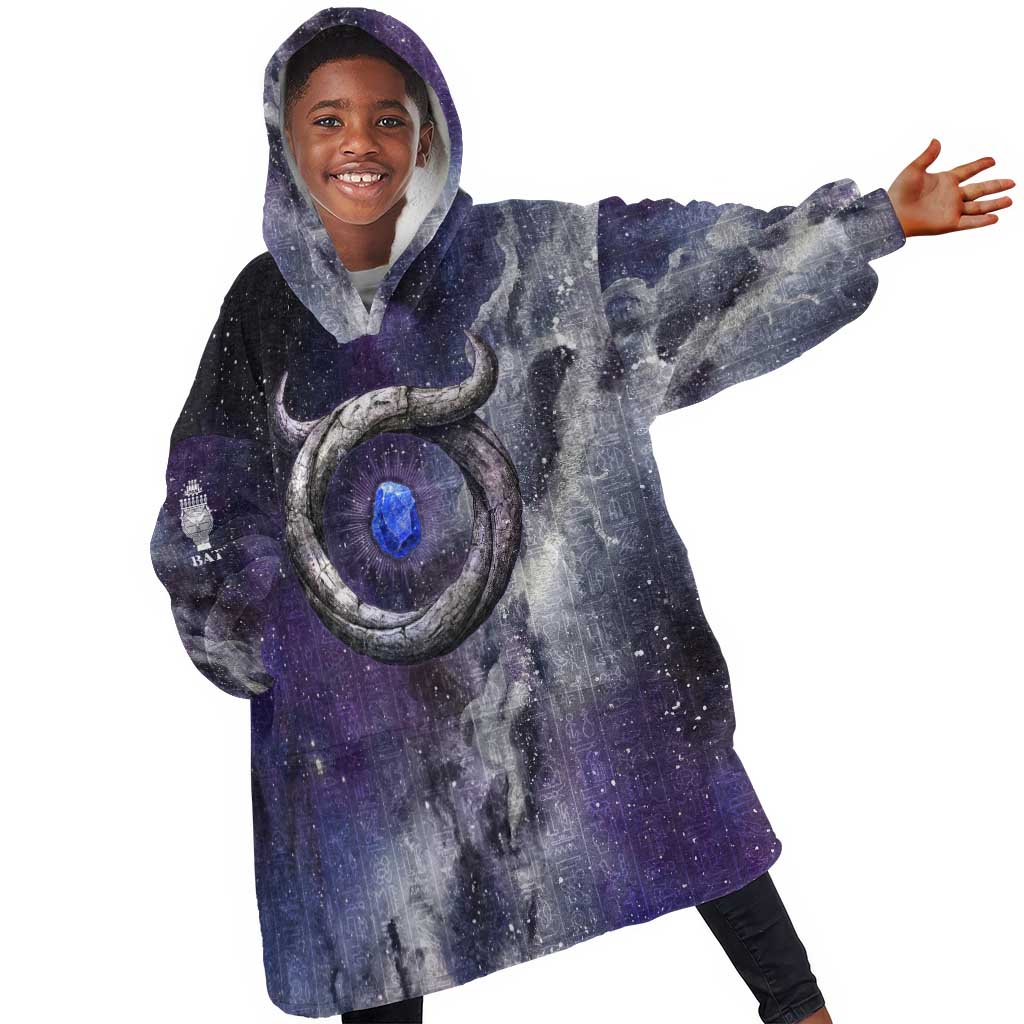 Bat Egyptian Kid Wearable Blanket Hoodie Cow Goddess Celestial Face Horn Ring Gem Cosmic Starry Sky