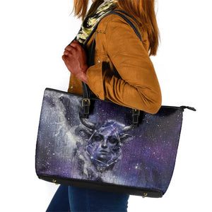 Bat Egyptian Leather Tote Bag Cow Goddess Celestial Face Horn Ring Gem Cosmic Starry Sky