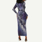Bat Egyptian Long Sleeve Bodycon Dress Cow Goddess Celestial Face Horn Ring Gem Cosmic Starry Sky