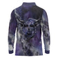 Bat Egyptian Long Sleeve Polo Shirt Cow Goddess Celestial Face Horn Ring Gem Cosmic Starry Sky