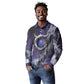 Bat Egyptian Long Sleeve Polo Shirt Cow Goddess Celestial Face Horn Ring Gem Cosmic Starry Sky