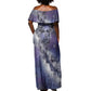 Bat Egyptian Off Shoulder Maxi Dress Cow Goddess Celestial Face Horn Ring Gem Cosmic Starry Sky