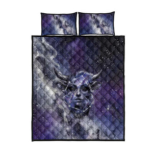 Bat Egyptian Quilt Bed Set Cow Goddess Celestial Face Horn Ring Gem Cosmic Starry Sky