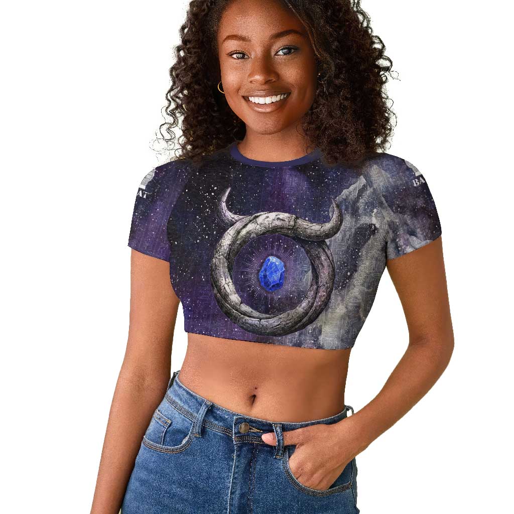 Bat Egyptian Raglan Cropped T shirt Cow Goddess Celestial Face Horn Ring Gem Cosmic Starry Sky