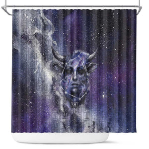 Bat Egyptian Shower Curtain Cow Goddess Celestial Face Horn Ring Gem Cosmic Starry Sky