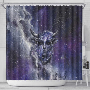 Bat Egyptian Shower Curtain Cow Goddess Celestial Face Horn Ring Gem Cosmic Starry Sky